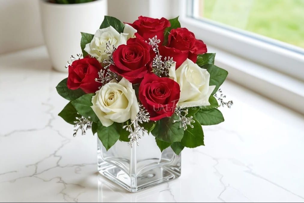 Red and White Roses Vase