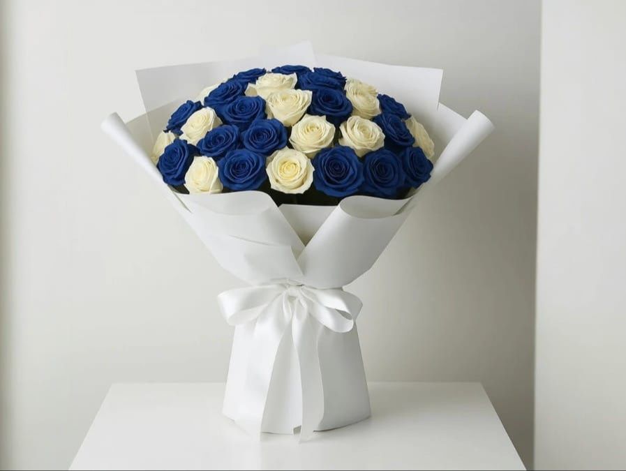White and Blue Rose Bouquet