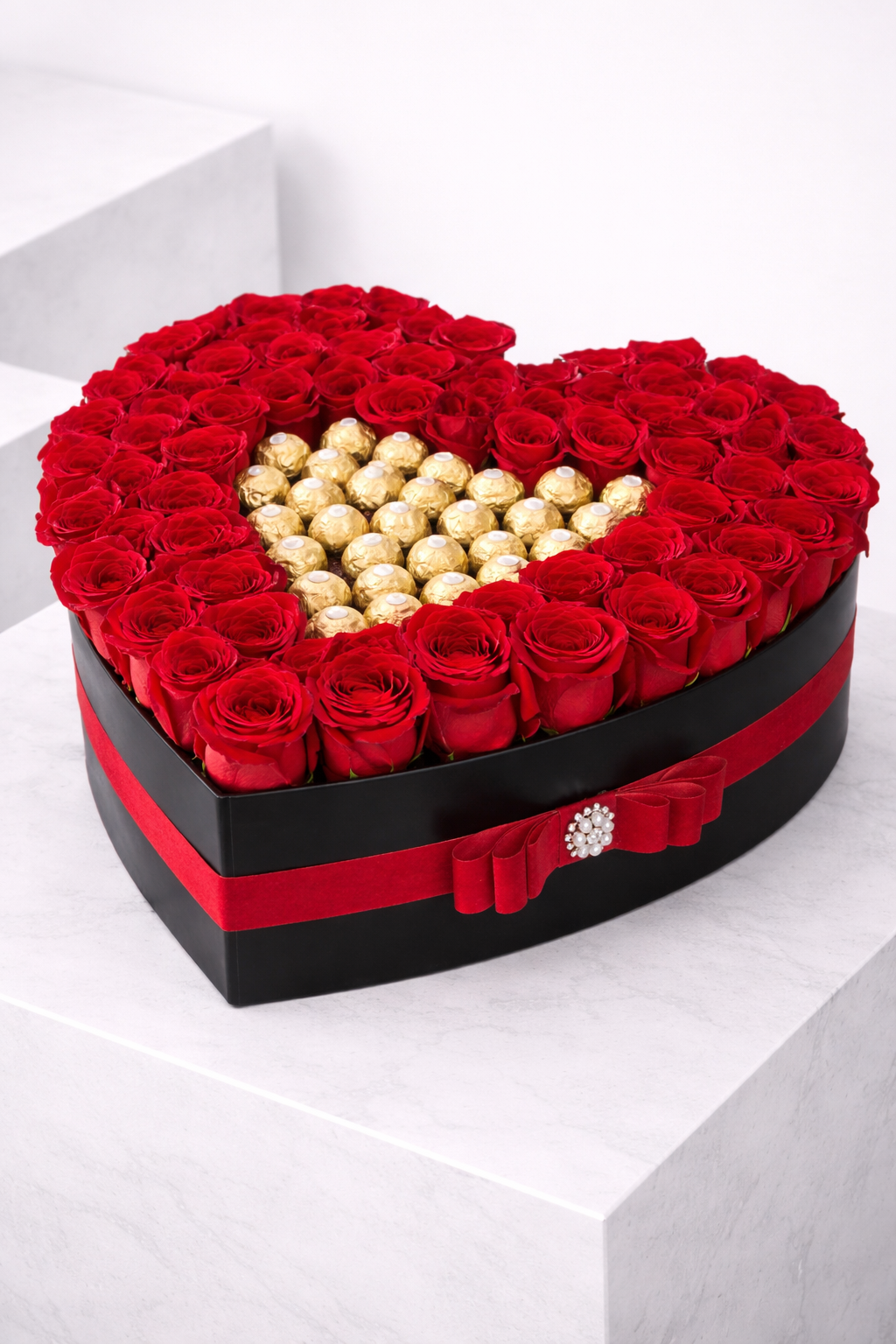 Luxury Red Roses & Chocolate Heart Surprise Box