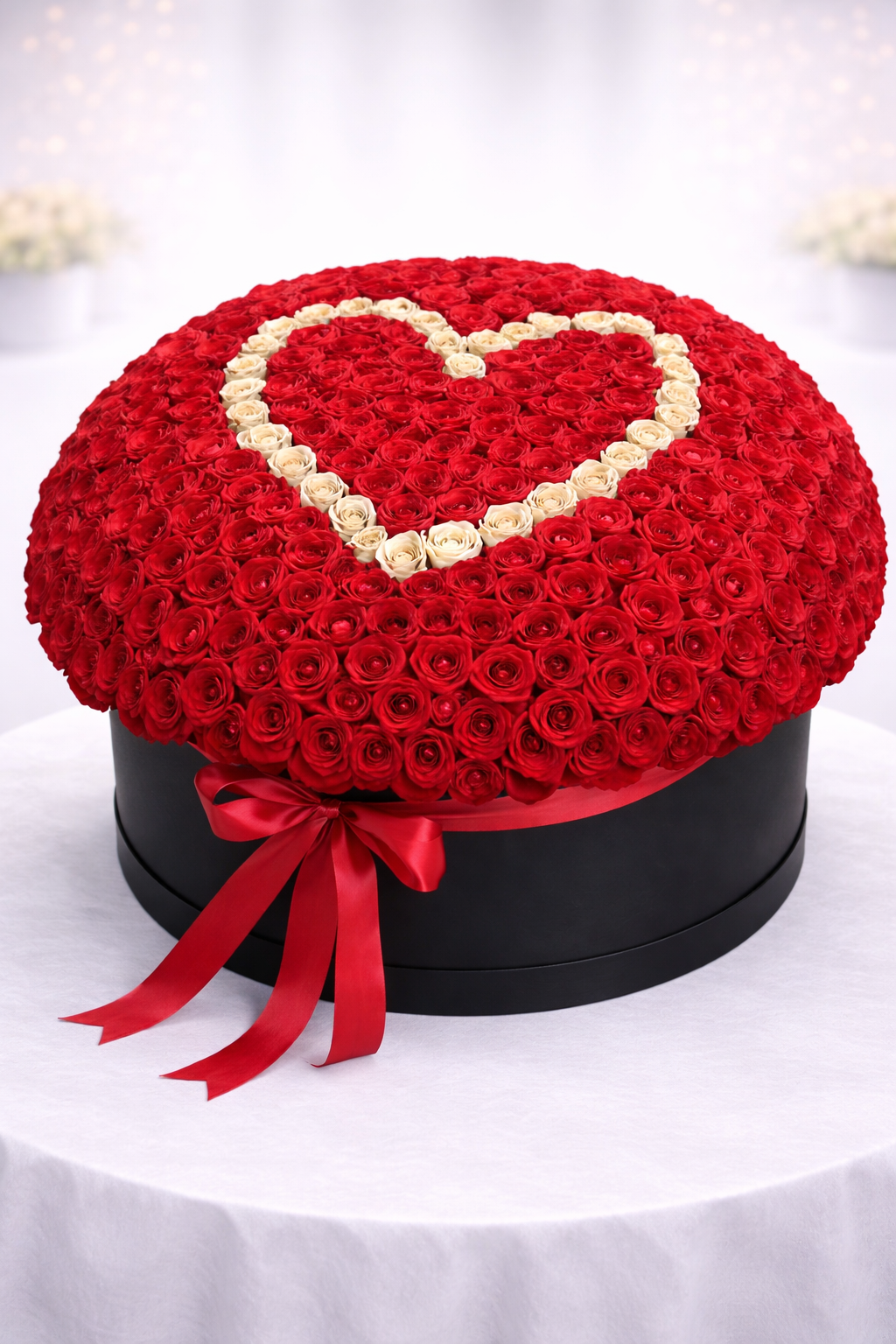 Round Heart Rose Box – 350 Red Roses