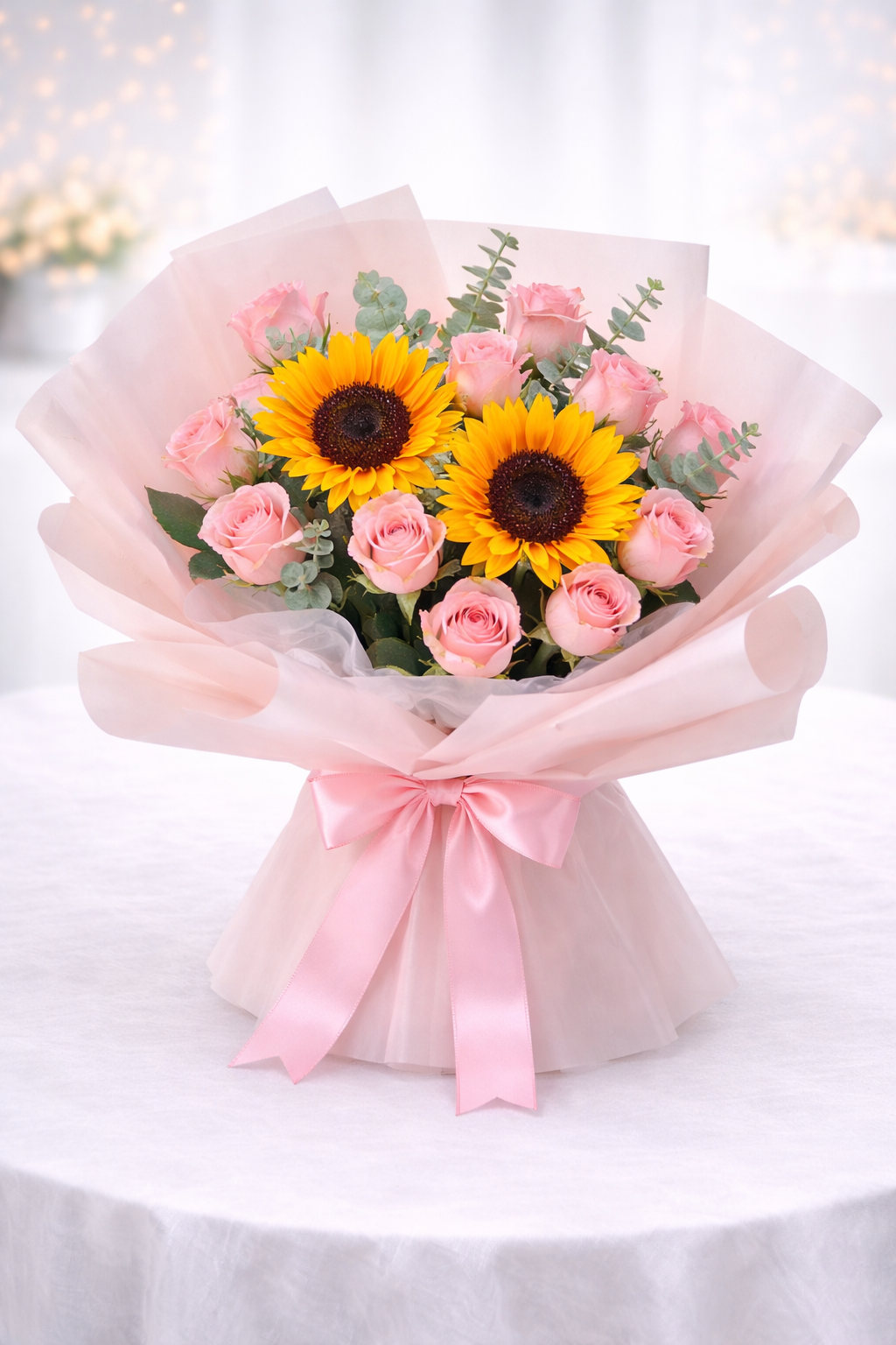 Sunflower & Pink Roses Bouquet – Birthday Special