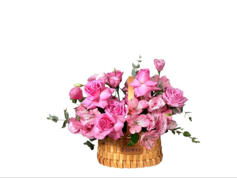 Pink Flower Basket Arrangement