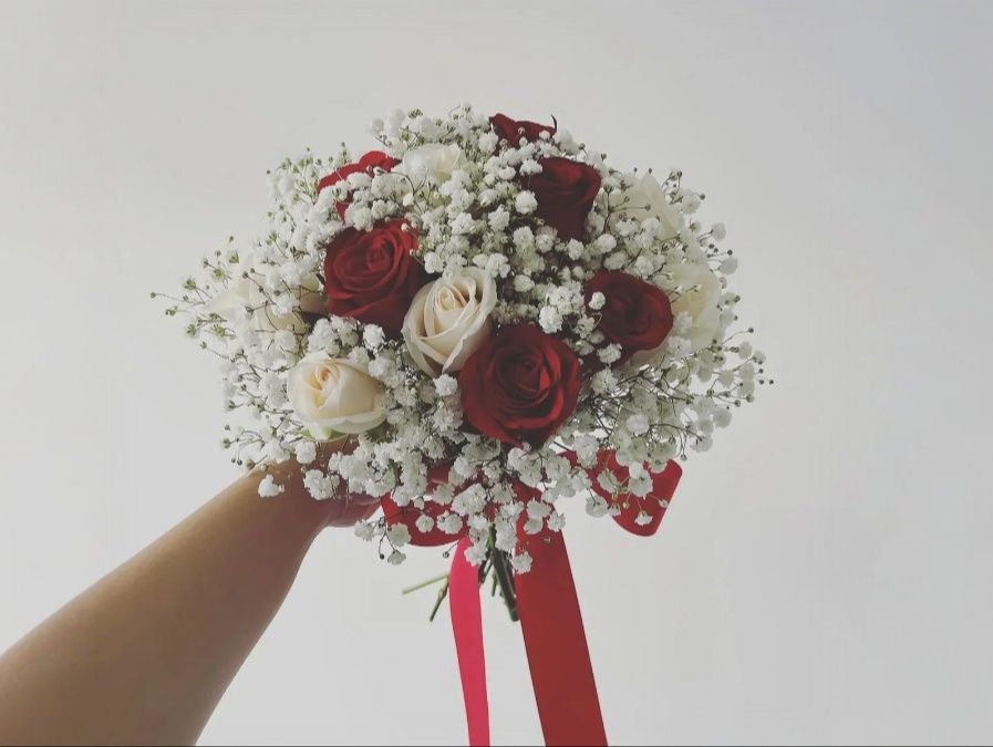 Red and White Rose Bridal Bouquet