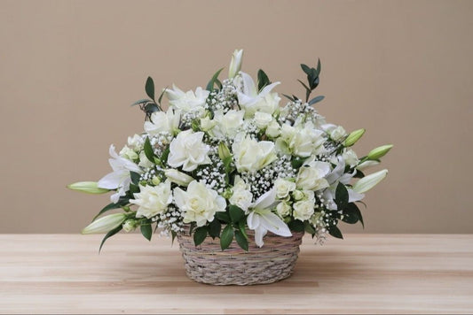 White Flowers In Basket