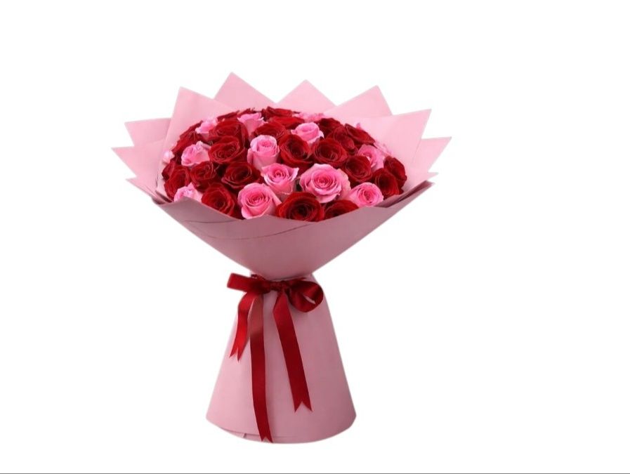 Blushing Romance – 35 Pink Red Roses Bouquet