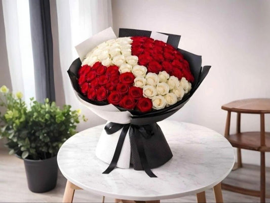 100 Luxury Red & White Rose Bouquet