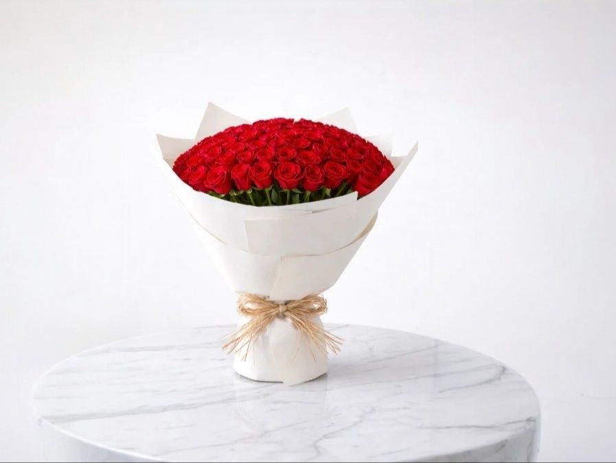 81 Red Roses In White Wrapping