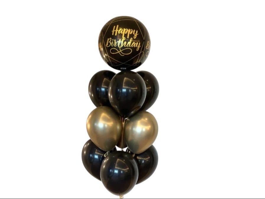 Happy Birthday Black and Gold Balloons