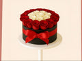 half red roses & white roses in box