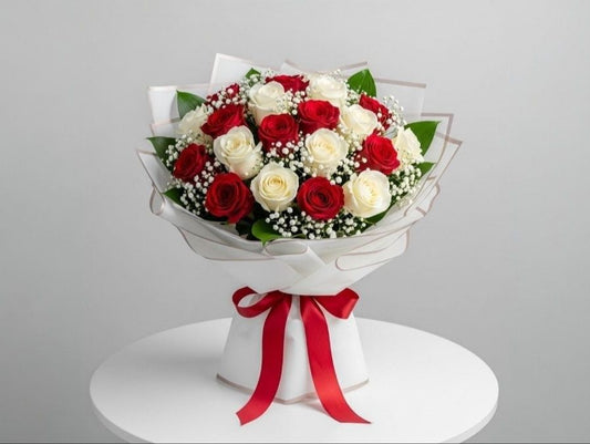 Baby Red and White Love Roses Bouquet