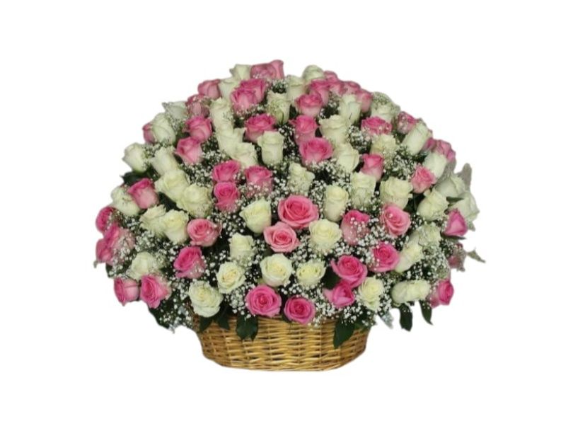 Pink and white rose basket 8