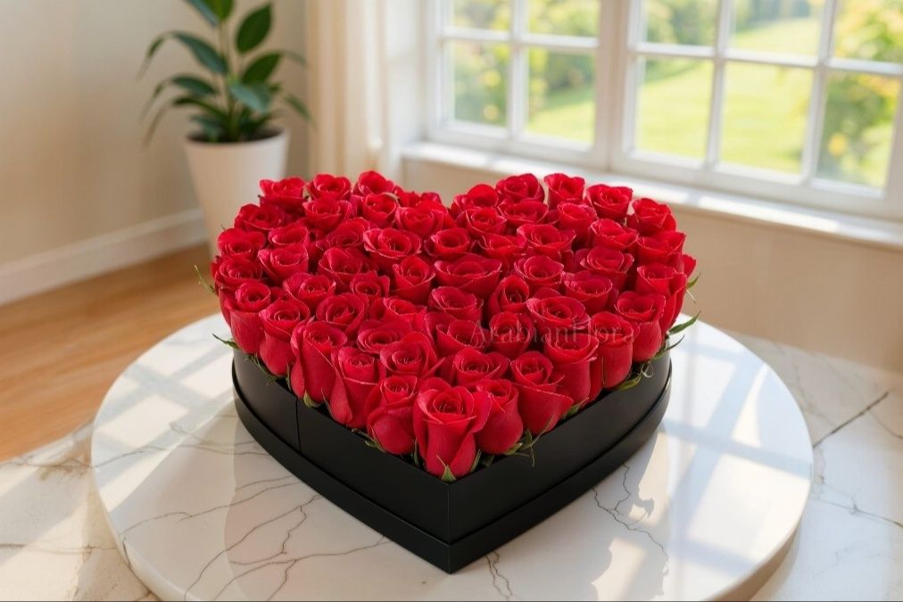 61 Red Roses Heart Box