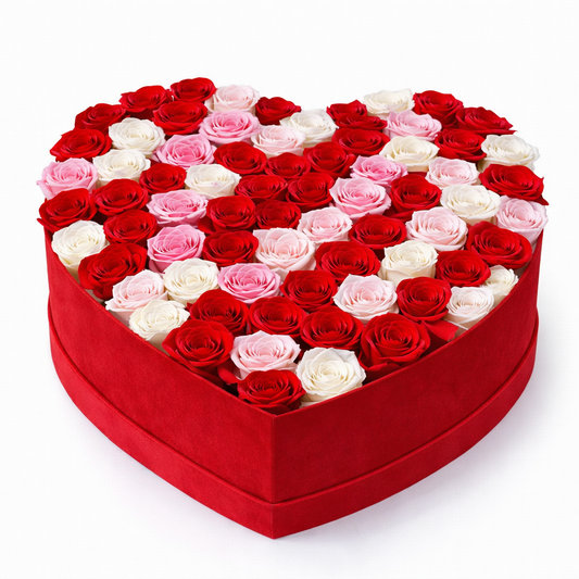 Blushing Love Mix Rose Heart Box (101 Roses)