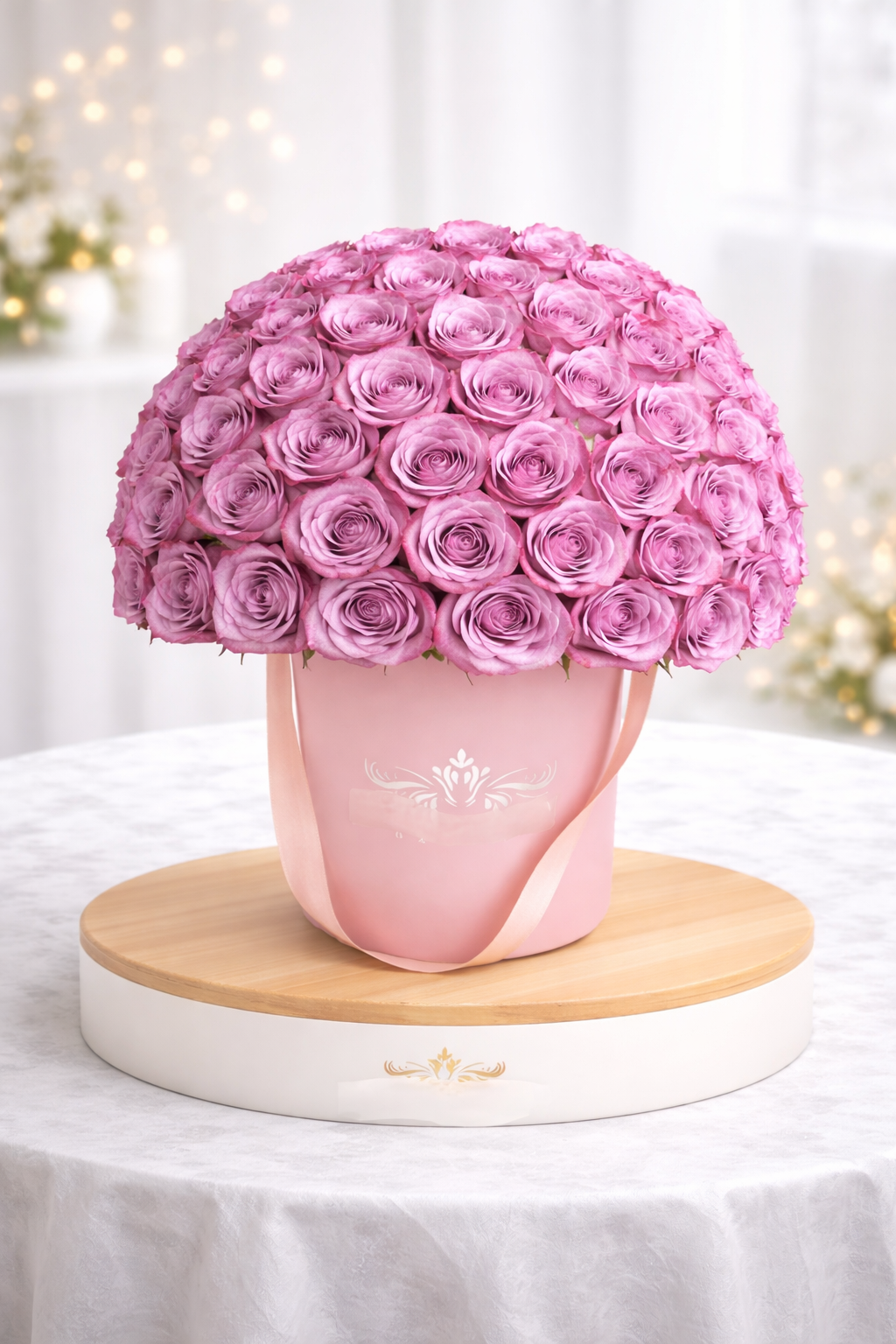 Lavender Pink Roses – Elegant Pink Box Arrangement