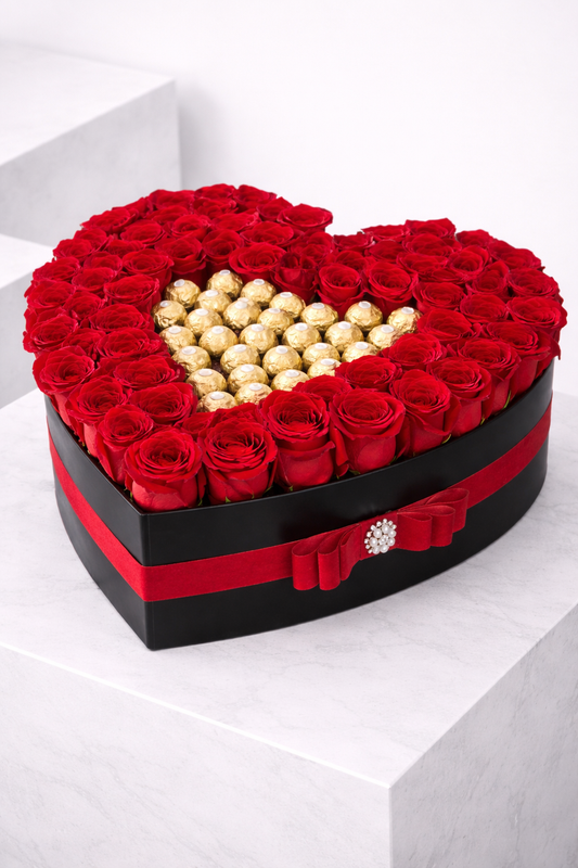 Luxury Red Roses & Chocolate Heart Surprise Box