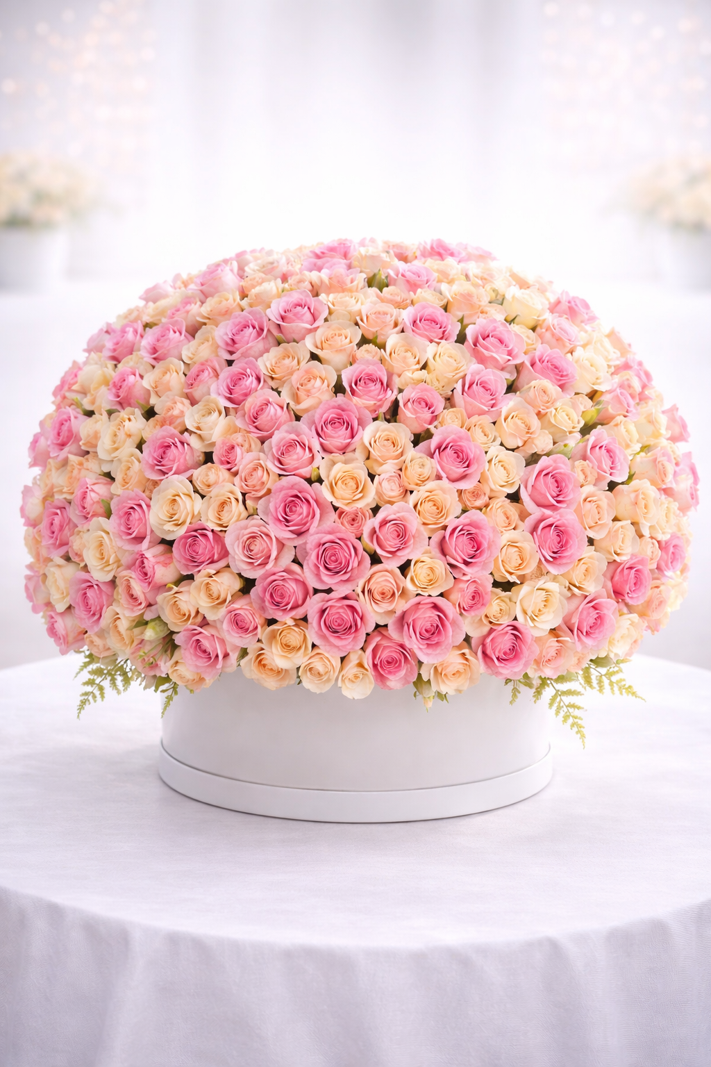 Peach & Pink Roses Round Arrangement – Birthday Special (225 Roses)