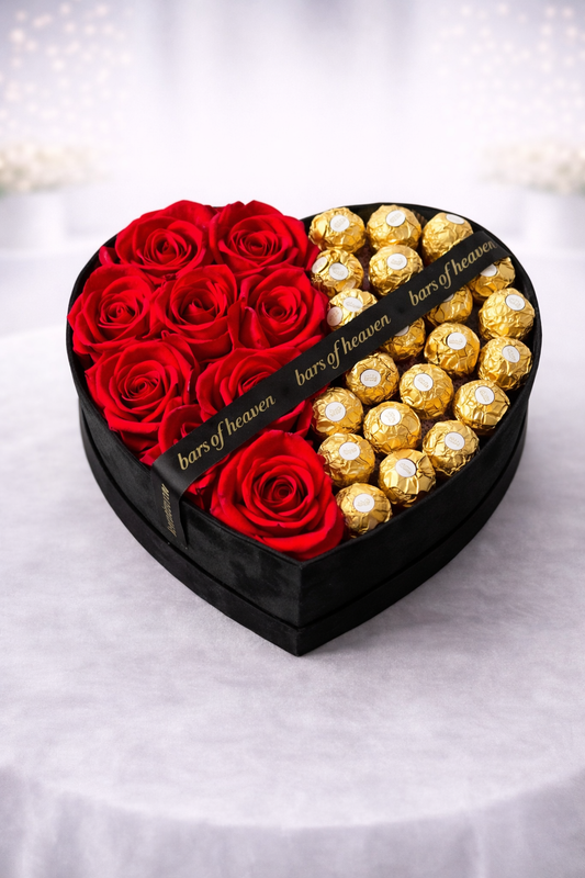 Red Rose & Chocolate Heart Box – 10 Pieces