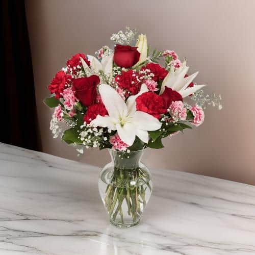 Soulmate – Red & White Rose Vase Arrangement