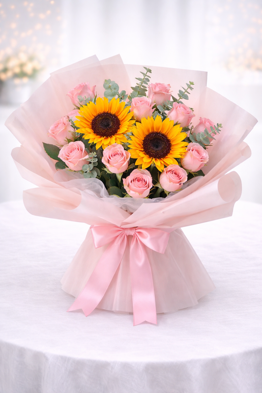 Sunflower & Pink Roses Bouquet – Birthday Special