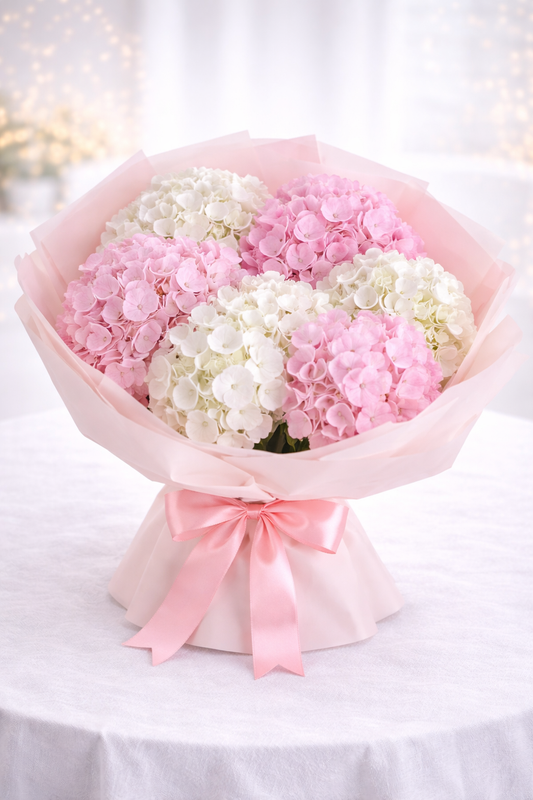 White & Pink Hydrangea Bouquet – Elegant Gift Edition