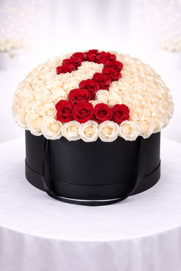 White & Red Number Rose Box – Birthday Special (100 Roses)