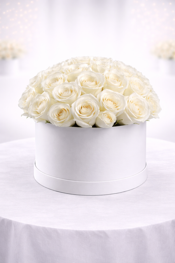 White Roses Round Arrangement – Birthday Gift
