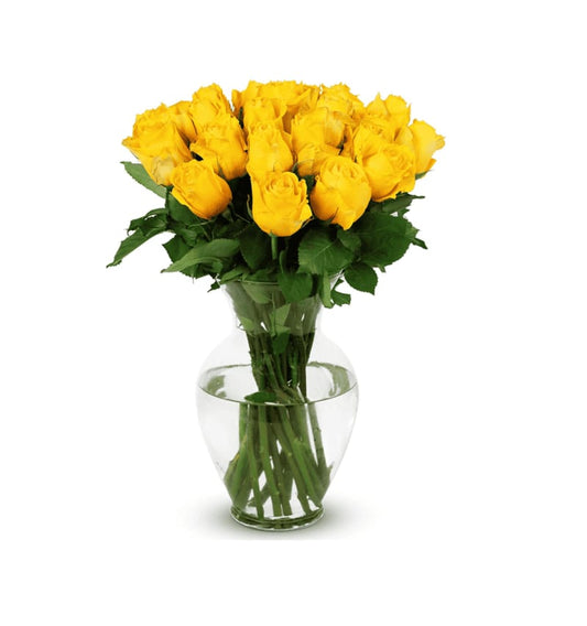 Yellow Roses Vase – 20 Fresh Yellow Roses in Glass Vase