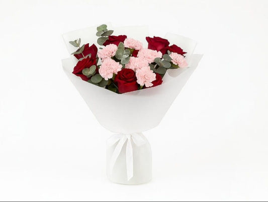 Pink Carnations and Red Roses Bouquet