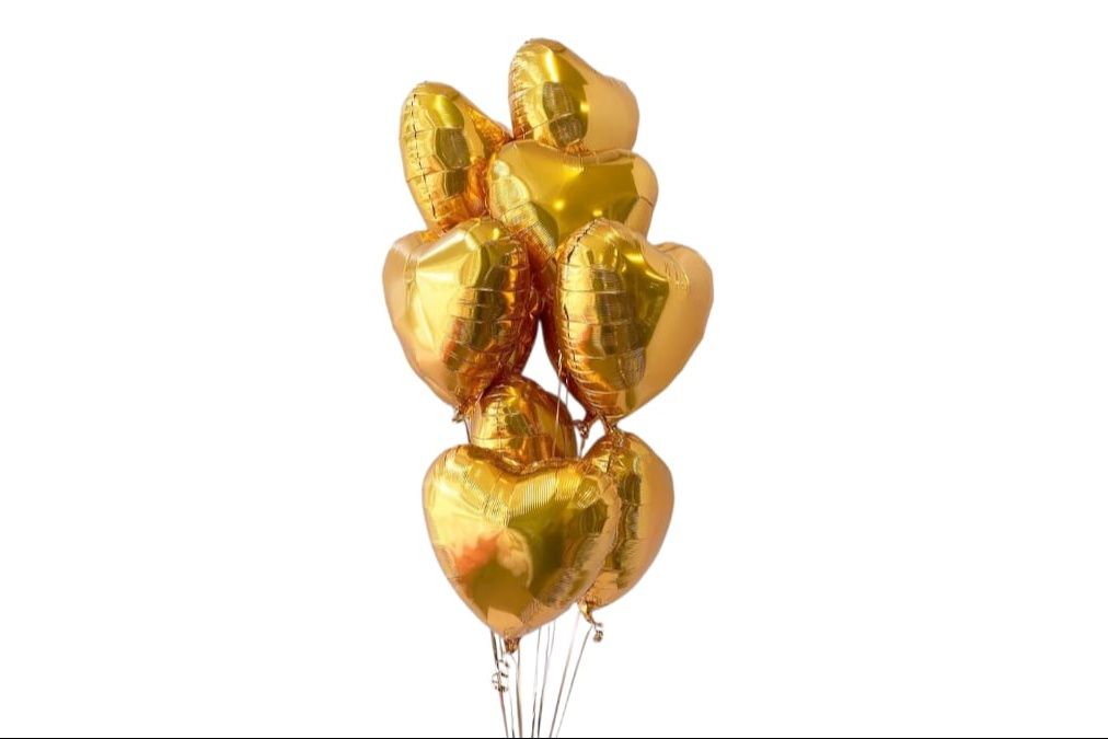 8 Golden Heart-Shaped Foil Balloon
