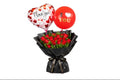 15 Red Roses with 2 Love heart-shaped Balloons