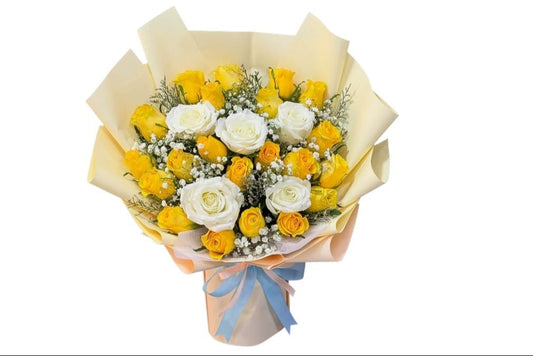 15 Yellow Roses and 5 White Roses - Bright and Beautiful