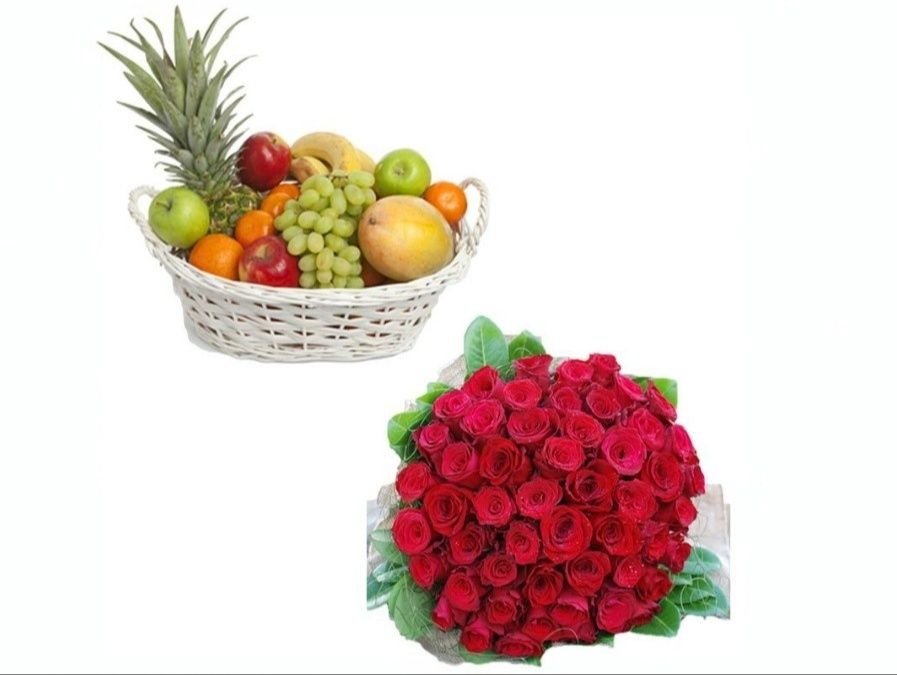Mixed Roses and Fresh Fruits