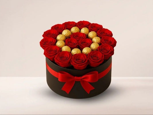 Box of Red Roses with Ferrero Rocher Chocolates